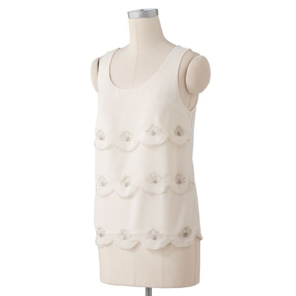 LC Lauren Conrad Embellished Mixed-Media Tank White Size Medium NWT